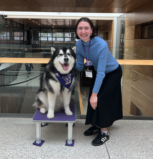 Hailey Capps headshot with UW mascot Dubs