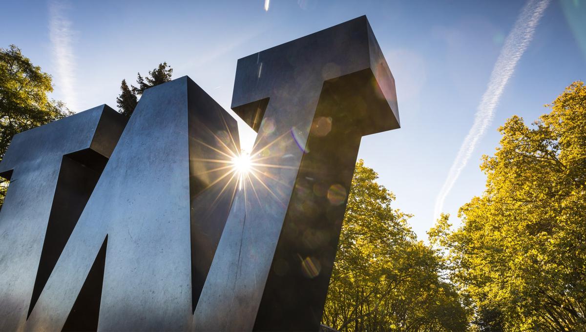 W sculpture on campus