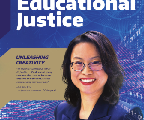 Advancing Educational Justice front cover picturing Dr. Min Sun