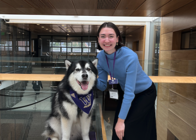 Hailey Capps headshot with UW mascot Dubs